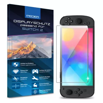Protection d'écran en verre trempé PEDEA pour Nintendo Switch 2 (2025) - dureté 9H, clarté HD, sans bulles, bords 2.5D