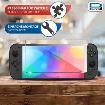 Protection d'écran en verre trempé PEDEA pour Nintendo Switch 2 (2025) - dureté 9H, clarté HD, sans bulles, bords 2.5D
