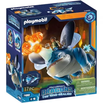 Playmobil 71082 Dragons : Les Neuf Royaumes - Plowhorn & D'Angelo avec fonction d'explosion de roche cristalline