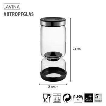 GEFU LAVINA Passoire à yaourt et fromage blanc verre 1,3 L avec tamis en acier inoxydable