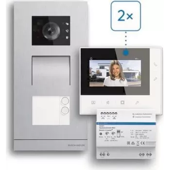 ABB Welcome Basic kit interphone vidéo 2 fils pour maison individuelle, moniteur 4,3 inch, blanc