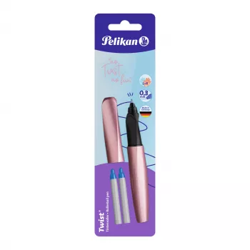 Stylo plume Pelikan Twist rose bleu plume moyenne - prise ergonomique pour droitiers et gauchers, emballage blister