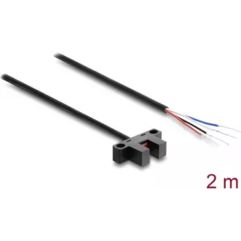 Barrière photoélectrique en fourche Delock 5 mm type K avec 4 extrémités de câble ouvertes, NPN, commutation clair/sombre, 2 m