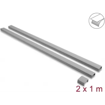 Goulotte de câbles autocollante Delock avec couvercle coulissant 30 x 14 mm, avec connecteur, 1 m, lot de 2, gris