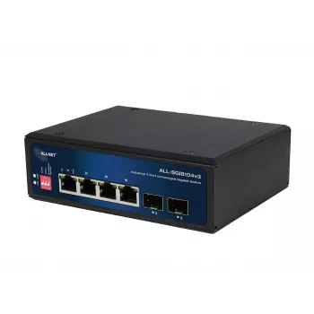 Switch industriel non administrable couche 2 ALLNET ALL-SGI8104v3, 6 ports GbE, 4x GbE RJ45, 2x SFP, sans ventilateur, IP40