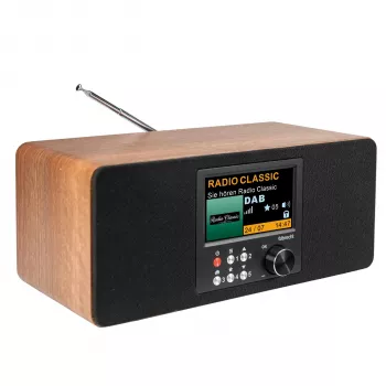 Radio DAB+ FM stéréo Albrecht DR 864 avec Bluetooth, boîtier en bois, 2x7W RMS, écran TFT couleur 2,4 pouces, double alarme, entrée AUX, prise casque, fonction de charge USB, télécommande