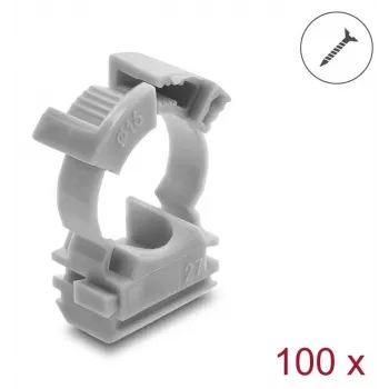 Delock Support de gaine de câble avec clip de fermeture, à visser pour gaine de protection de câble 16 mm, 100 pièces, gris