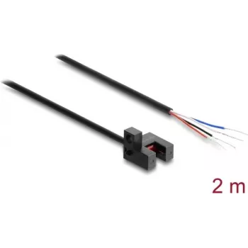 Delock Barrière lumineuse à fourche 5 mm type R avec 4 extrémités de câble ouvertes PNP commutation clair/sombre 2 m