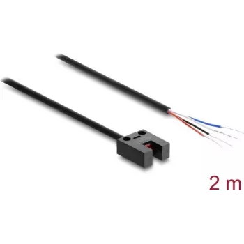 Delock capteur photoélectrique à fourche 5 mm type U avec 4 extrémités de câble ouvertes PNP clair/foncé commutable 2 m