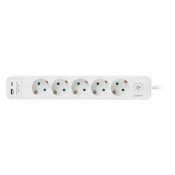 Multiprise LogiLink LPS280U, 5 prises AC, 2 ports USB (USB-A et USB-C), 17W, blanche