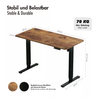 LOGILINK EO0057 bureau assis-debout électrique, 120x60 cm, moteur unique, plateau marron, charge 70 kg