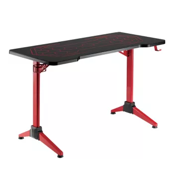 Bureau gaming LogiLink, 120x60 cm, plateau en verre trempé avec éclairage RGB, cadre rouge
