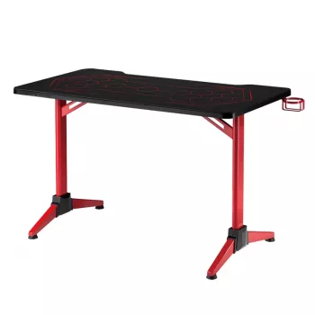 Bureau gaming LogiLink, 120x60 cm, plateau en verre trempé avec éclairage RGB, cadre rouge