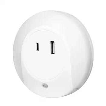 Veilleuse LED LogiLink avec capteur crépusculaire, 1x USB-A & 1x USB-C, 18 W de puissance totale