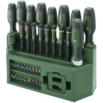 Jeu de tournevis mixtes BOSCH 39 pièces avec support, vert/noir