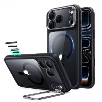 ESR Classic Hybrid Kickstand coque MagSafe pour iPhone 17 Pro / 18 Pro transparent/noir