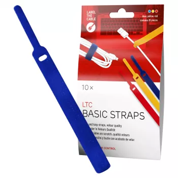 Attaches câbles velcro LABEL THE CABLE LTC BASIC STRAPS, 17 cm, lot de 10, multicolore (bleu, jaune, rouge)