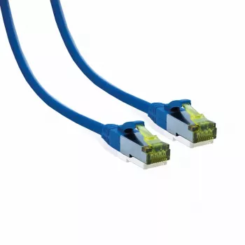 IT-BUDGET câble patch Premium Full Copper Cat.6A avec câble brut Cat.7 600 MHz sans halogène PoE+ 10Gbps bleu 3m