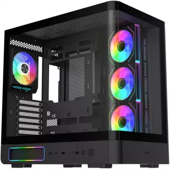 Fortron M581 boîtier Mid-Tower, noir, verre trempé panoramique, 4x ventilateurs ARGB