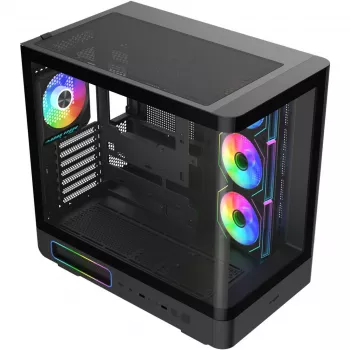 Fortron M581 boîtier Mid-Tower, noir, verre trempé panoramique, 4x ventilateurs ARGB