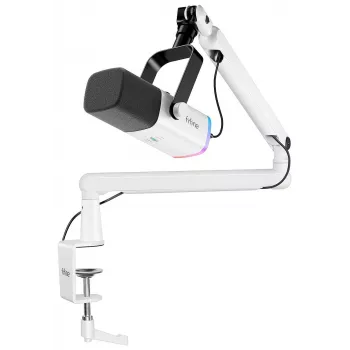 Microphone podcast dynamique XLR/USB FIFINE TAM8W avec bras articulé, blanc