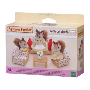 Ensemble de trois places Sylvanian Families EPOCH - set de mobilier de salon avec canapé, fauteuils, table et coussins