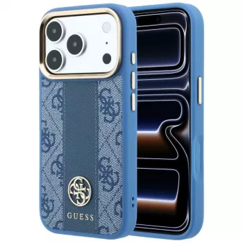 Coque MagSafe Guess 4G Stripe Round and Classic Logos pour Apple iPhone 18 Pro / 17 Pro - bleu