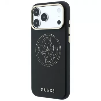Guess Perforated 4G Gold Logo coque MagSafe pour iPhone 18 Pro / 17 Pro, noir