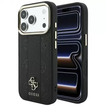 Coque MagSafe Guess Stripe Peony 4G Logo pour iPhone 18 Pro Max / 17 Pro Max - noir