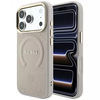 Coque MagSafe GUESS Saffiano Peony & Ring pour iPhone 18 Pro Max / 17 Pro Max - Rose
