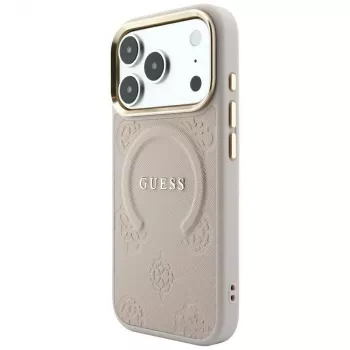 Coque MagSafe GUESS Saffiano Peony & Ring pour iPhone 18 Pro Max / 17 Pro Max - Rose