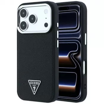 Coque MagSafe Guess Grained Triangle Logo pour iPhone 17 Pro / 18 Pro - Noir