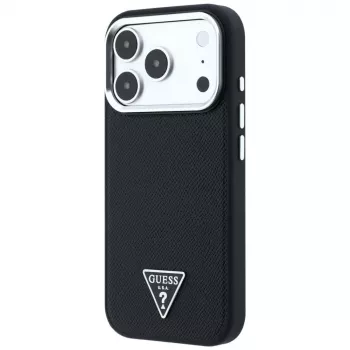 Coque MagSafe Guess Grained Triangle Logo pour iPhone 17 Pro / 18 Pro - Noir