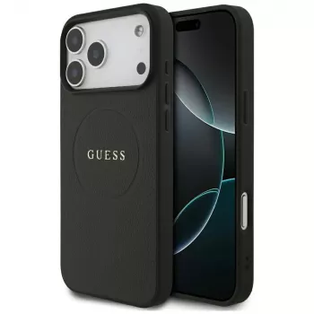 Guess Grained Gold Ring coque MagSafe pour Apple iPhone 18 Pro Max / 17 Pro Max, noir