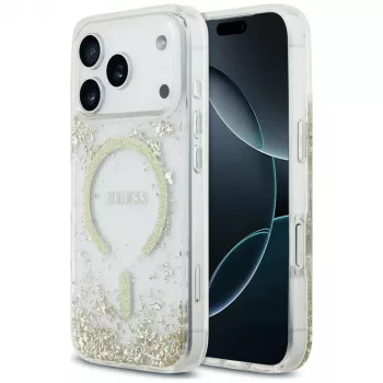 Coque MagSafe Guess Resin Bottom Glitter pour iPhone 18 Pro / 17 Pro, Or