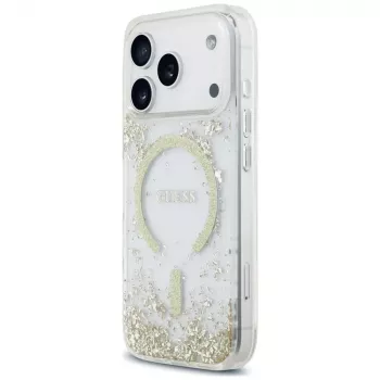 Coque MagSafe Guess Resin Bottom Glitter pour iPhone 18 Pro / 17 Pro, Or