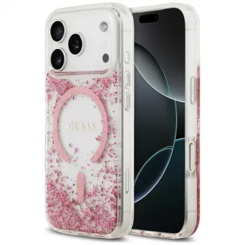 Coque MagSafe Guess Resin Bottom Glitter pour Apple iPhone 18 Pro / 17 Pro, rose
