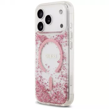 Coque MagSafe Guess Resin Bottom Glitter pour Apple iPhone 18 Pro / 17 Pro, rose