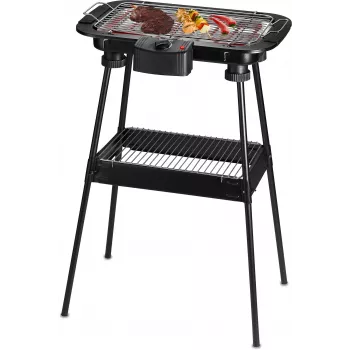 Techwood TBQ-836P Barbecue électrique avec support trépied, 2000W, gril chromé 36,5 cm, noir