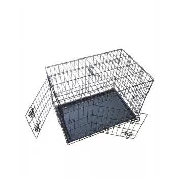 Caisse de transport pliable pour chien 76x48x54 cm – fil d'acier renforcé, double porte, bac amovible, noir