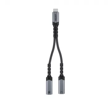 Adaptateur audio et de charge Unitek USB-C avec Power Delivery 60 W, 15 cm, gris sidéral