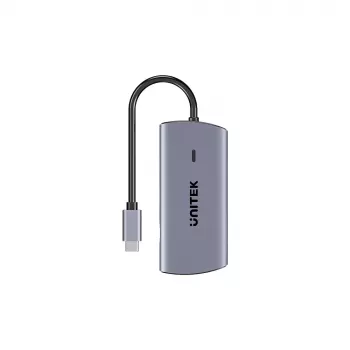 Hub multiport UNITEK USB-C 6 en 1 | 3x USB-A 5 Gbit/s | PD 100 W | HDMI 4K@30Hz | RJ45 Gigabit Ethernet | gris sidéral