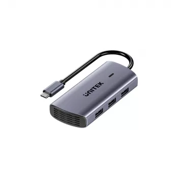 Hub multiport UNITEK USB-C 6 en 1 | 3x USB-A 5 Gbit/s | PD 100 W | HDMI 4K@30Hz | RJ45 Gigabit Ethernet | gris sidéral