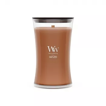 WoodWick Radiant Amber Bougie parfumée 609,5g avec mèche en bois, jusqu'à 180 heures de combustion, bocal en verre sablier