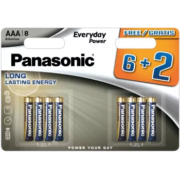 Piles alcalines Panasonic Everyday Power AAA LR03 pack de 8 (6+2 gratuites)