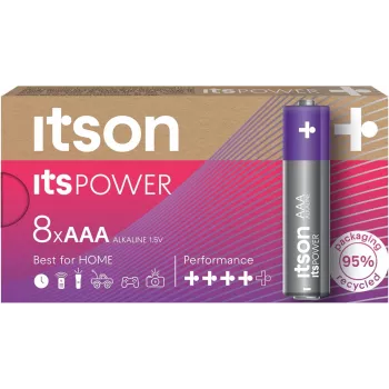Piles alcalines ITSON LR03IPO/8CB AAA, pack de 8, 1,5V, longue durée de conservation