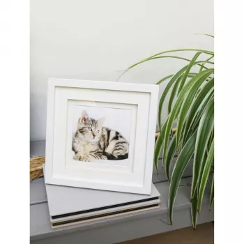 Cadre photo en bois blanc Deknudt S65KK1 13x13 cm avec double passe-partout