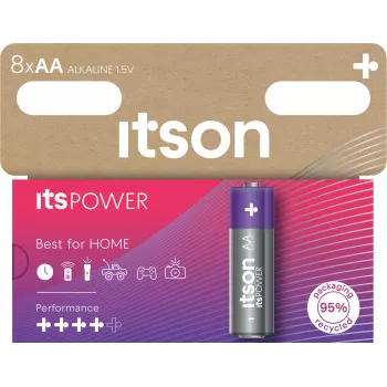 Piles alcalines ITSON LR6IPO/8HH AA, pack de 8, 1,5V, longue durée de conservation, sans mercure