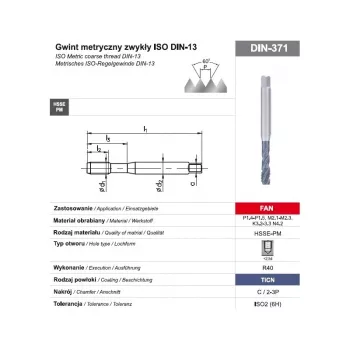 Taraud machine TAP M10 DIN-371C R40 (6H) HSSE-PM TiCN FAN