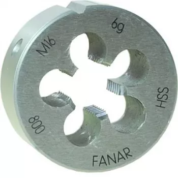 Filière ronde FANAR DIE M20x1 HSS800F, métrique M20 x 1,0 mm, acier rapide, à droite, 6g